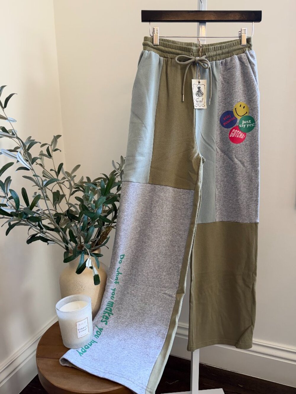 EASEL LACE DETAILING WASHED TERRY PANTS 90% COTTON 10% POLYESTER